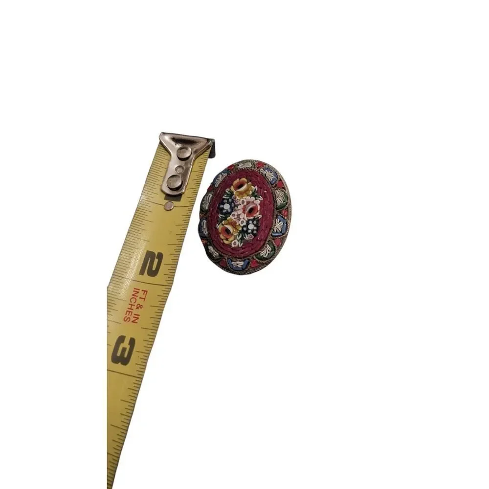 Vintage Micro Mosaic‎ Brooch Made in Italy Gold Tone Beaded Floral